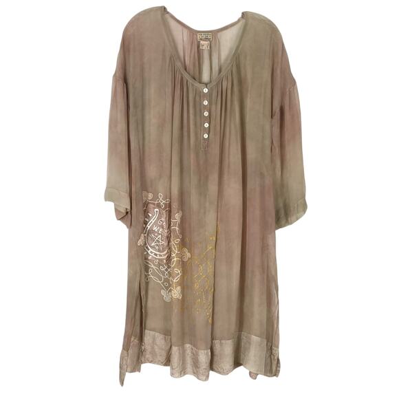 Nwot THE PEOPLE OF THE LABYRINTHS Dress M Silk Sheer Watercolor Embroidery ALine - Picture 2 of 16